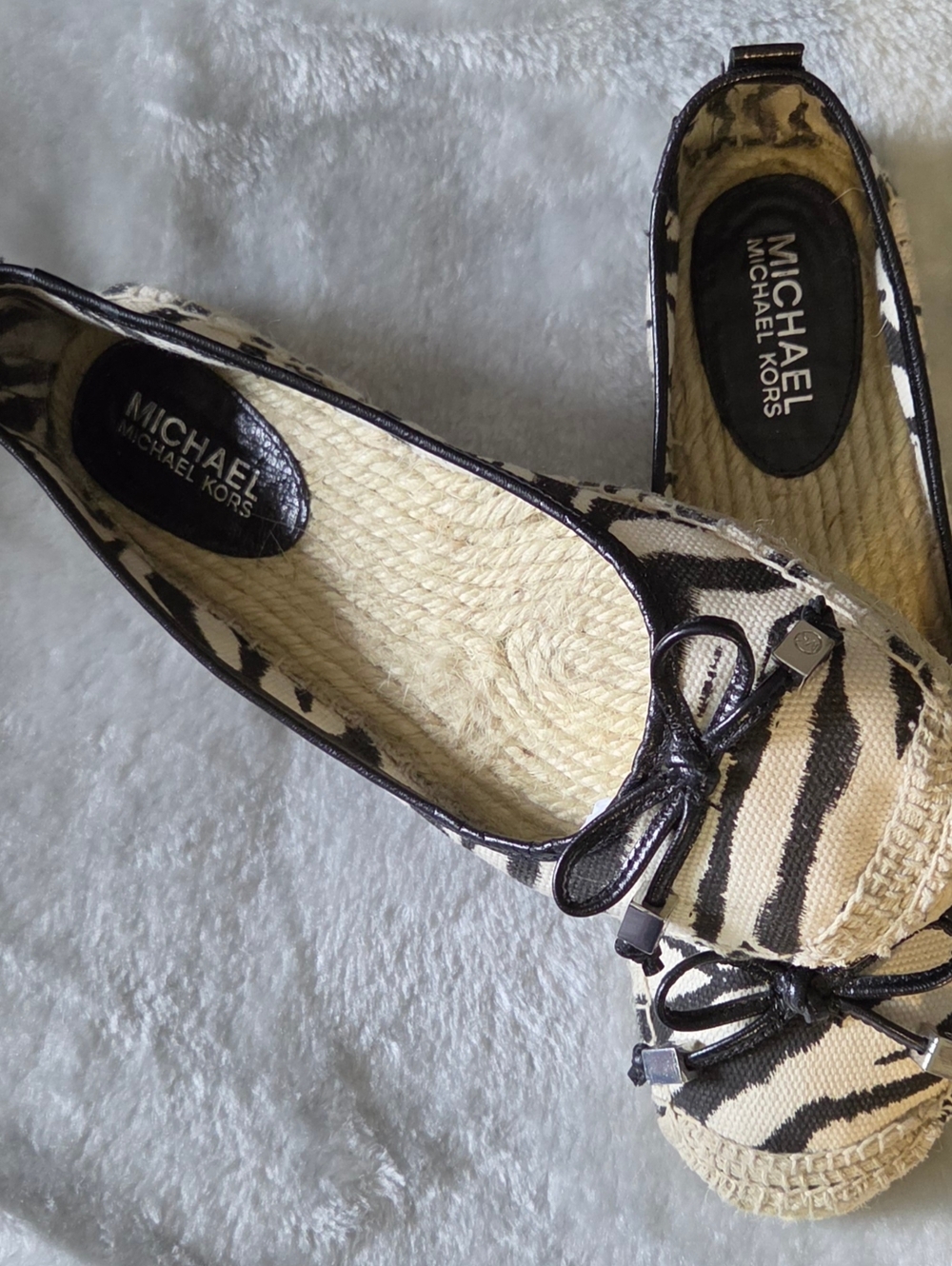 Michael Kors Zebra-Print Espadrille Flats in Beige and Black